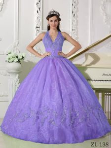 Lavender Halter Quinceanera Gown Dresses with Appliques in Hayward