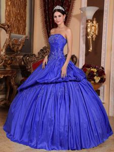 Blue Strapless Floor-length Dresses for Quince with Beading and Ruching