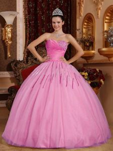 Sweetheart Rose Pink Quinceanera Gown Dress with Beading and Sequins