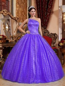 Purple One Shoulder Floor-length Sweet 16 Dress with Sequins in Rome