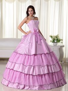 Pink Sweetheart Quinceanera Dress with Beading and Flowers in Augusta