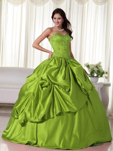 Sweetheart Quinceanera Gowns in Olive Green with Beading and Ruching