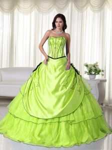 Cheap Yellow Green Floor-length Sweet Sixteen Dresses with Embroidery