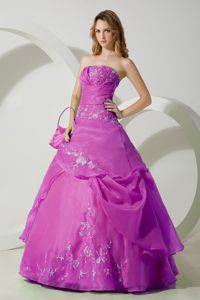 Purple Strapless Floor-length Quinceanera Dress with Embroidery in Vista