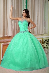 Apple Green Strapless Sweet 15 Dresses with Beading and Ruching in Napa