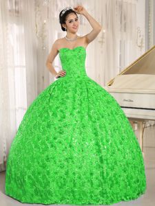 Spring Green Floor-length Sweet 15 Dress with Sequins and Lace Up Back