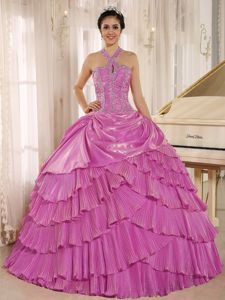 Halter Top Dress for Quince in Hot Pink with Pleats and Beading in Destin