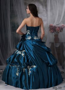 Teal Strapless A-line Quinceanera Dresses with Appliques and Lace Up Back