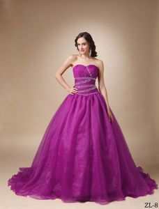 Sweetheart Dresses For Quinceanera with Brush Train in Purple with Beading