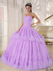 Beautiful Lilac Sweetheart Floor-length Sweet 15 Dresses with Lace in Carmel