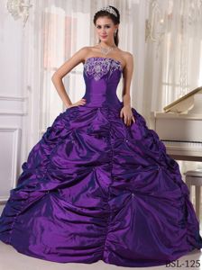 Eggplant Purple Strapless Taffeta Embroidery Quinceanera Dress in Norfolk On Sale