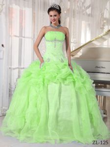 Brand New Yellow Green Strapless Organza Beading Quinceanera Dress in Leesburg