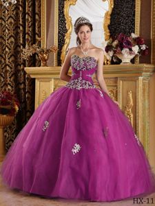 Affordable Fuchsia Sweetheart Appliqued Tulle Quinceanera Dress in Morgantown