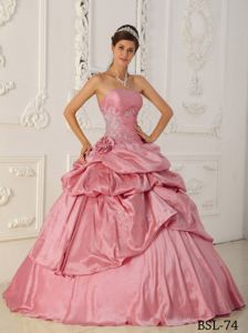 Rose Pink Strapless Floor-length A-Line Beaded Quinceanera Dress in Woodinville