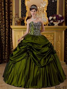 Long Olive Green Sweetheart Embroidery and Pick-ups Quinceanera Dress