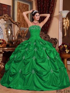 Green Strapless Appliques and Pick-ups Quinceanera Dress in Redmond VA
