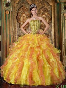 Multi-Color Strapless Beading and Ruffles Quinceanera Dress in Port Townsend