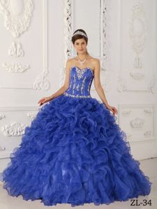Appliqued Satin and Organza Sweetheart Blue Quinceanera Dress Full-length