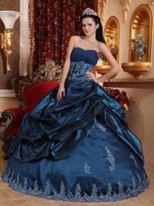 Long Sweetheart Appliques and Pick-ups Navy Blue Quinceanera Dress in Olympia