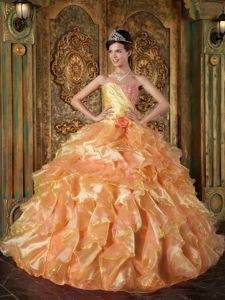 Orange Strapless Beading and Ruffled Layers Quinceanera Dress Floor-length