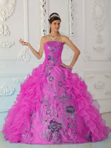 Exquisite Embroidery and Ruffles Strapless Purple Quinceanera Dress in Kent VA