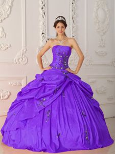 Lovely Strapless Taffeta Appliques Purple Quinceanera Dress in Gig Harbor VA
