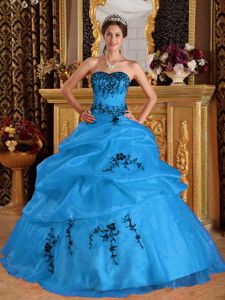 Dramatic Aqua Blue Sweetheart Embroidery Satin and Organza Quinceanera Dress