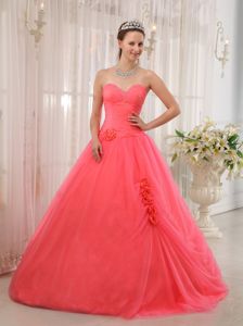 Watermelon Red Sweetheart Tulle Beading Quinceanera Dress in Federal Way