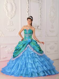 Blue Strapless Lace and Appliques Sweet 16 Quinceanera Dress in Bellingham
