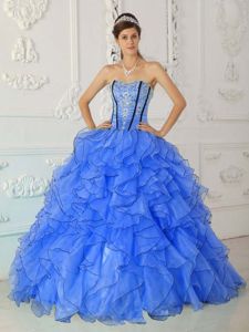 Designer Made Strapless Organza Appliques Blue Quinceanera Dress in Bothell