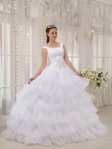 White Satin and Organza Appliques Scoop Dress For Quinceanera in Norfolk VA