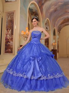 Blue Strapless Sequins and Organza Quinceanera Dress with Bows in Manassas