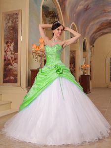 Spring Green and White A-Line Sweetheart Beading Quince Dress in Lynchburg