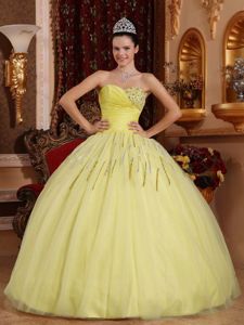 Yellow Sweetheart Tulle Quinceanera Dress with Beading in Arlington