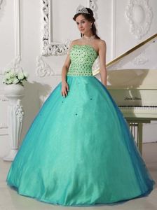 Apple Green Sweetheart Floor-length Beaded Quince Dress in Tulle in Andacollo