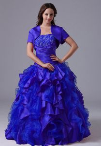 Blue Ruffled Beaded Quinceanera Dress with Ruches in Las Ventanas Chile