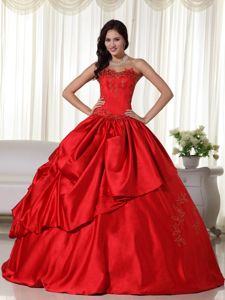 Red Sweetheart Quinceanera Gown Dress with Embroidery in Lewisville