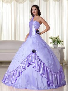 One Shoulder Floor-length Taffeta Beaded Quinceanera Dress Lilac