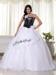 Strapless Organza Embroidered Quinceanera Dress in White in Auburn