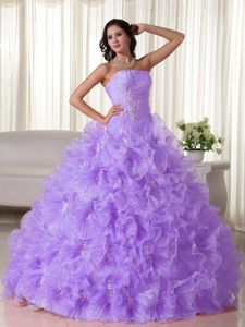 Lilac Strapless Organza Quinceanera Dress with Appliques in Sterling