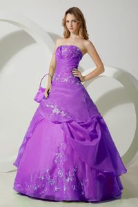 Strapless Chiffon Embroidered Quinceanera Dress in Purple in Hampton