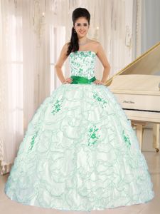 White Organza Strapless Quinceanera Gown Dress with Embroidery