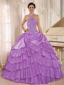 Halter Purple Pleated Quinceanera Dress with Beading in Estacion Zaldvar Chile