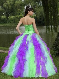 Colorful Sweetheart Beaded Quincenaera Dress with Ruffles in Calama Chile