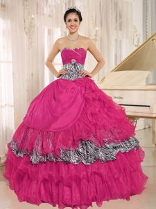 Sweetheart Zebra Ruffled Quince Dress with Beading in Coral Red in Tocopilla
