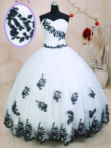 Custom Fit Floor Length Ball Gowns Sleeveless White Quince Ball Gowns Lace Up