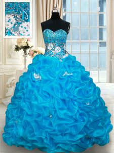 Pick Ups With Train Baby Blue Quinceanera Gown Sweetheart Sleeveless Brush Train Lace Up