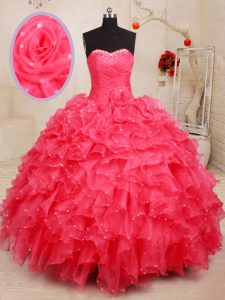 Luxury Sleeveless Beading and Ruffles and Sequins and Hand Made Flower Lace Up Sweet 16 Dress
