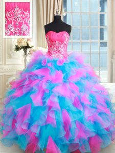 Custom Designed Ball Gowns Vestidos de Quinceanera Multi-color Sweetheart Organza Sleeveless Floor Length Zipper