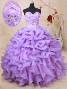 Classical Pick Ups Lavender Sleeveless Organza Lace Up Ball Gown Prom Dress for Military Ball and Sweet 16 and Quinceanera